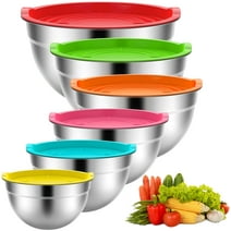 Stainless Steel Mixing Bowls Set, TINANA 6 PCS Mixing Bowls with Lids, Metal Nesting Storage Bowls for Kitchen, Size 4.5, 3, 2.5, 2, 1.5, 0.75 QT, Great for Prep, Baking, Serving-Multi-Color