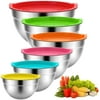 Stainless Steel Mixing Bowls Set, TINANA 6 Pack Mixing Bowls with Lids, Metal Nesting Storage Bowls for Kitchen, 4.5/3/2.5/2/1.5/0.75QT, Great for Prep, Baking, Serving