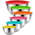 thumbnail interactive-video image 1 of Stainless Steel Mixing Bowls Set, TINANA 6 Pack Mixing Bowls with Lids, Metal Nesting Storage Bowls for Kitchen, 4.5/3/2.5/2/1.5/0.75QT, Great for Prep, Baking, Serving, Multicolor, 1 of 9