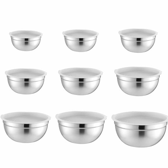 Stainless Steel Mixing Bowls Set with Lids Eight Piece Nesting Design for Kitchen Cooking Baking Food Storage