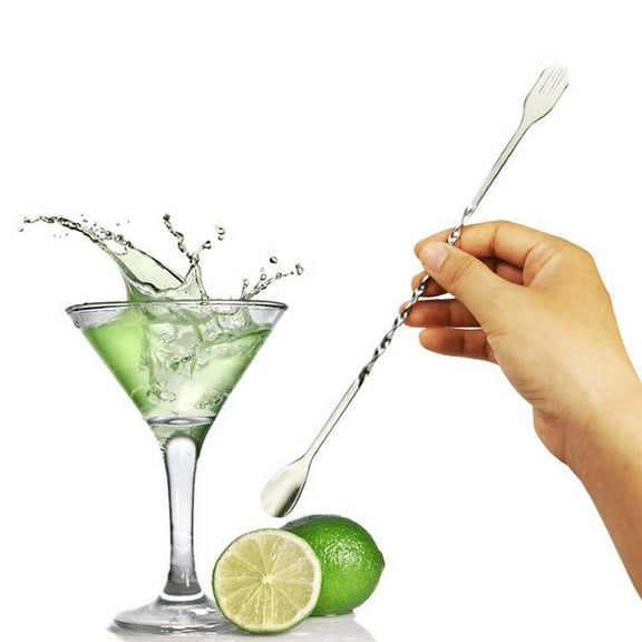 Stainless Steel Mixing Spoon, Twisted Cocktail Stirring Fork, Double-headed Bar Tool for Bartenders, Versatile Muddler Tool for Drinks, Perfect for Home and Parties