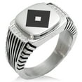 thumbnail image 1 of Tioneer Stainless Steel Miyoshi Samurai Crest CZ Ribbed Needle Stripe Pattern Biker Style Polished Ring, 1 of 1