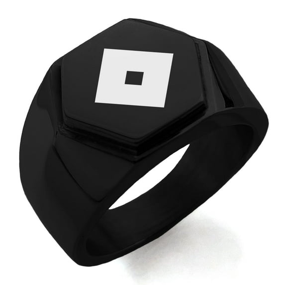 Tioneer Stainless Steel Miyoshi Samurai Crest Engraved Hexagon Crest Flat Top Biker Style Polished Ring