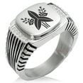 thumbnail image 1 of Tioneer Stainless Steel Mizuno Samurai Crest CZ Ribbed Needle Stripe Pattern Biker Style Polished Ring, 1 of 1
