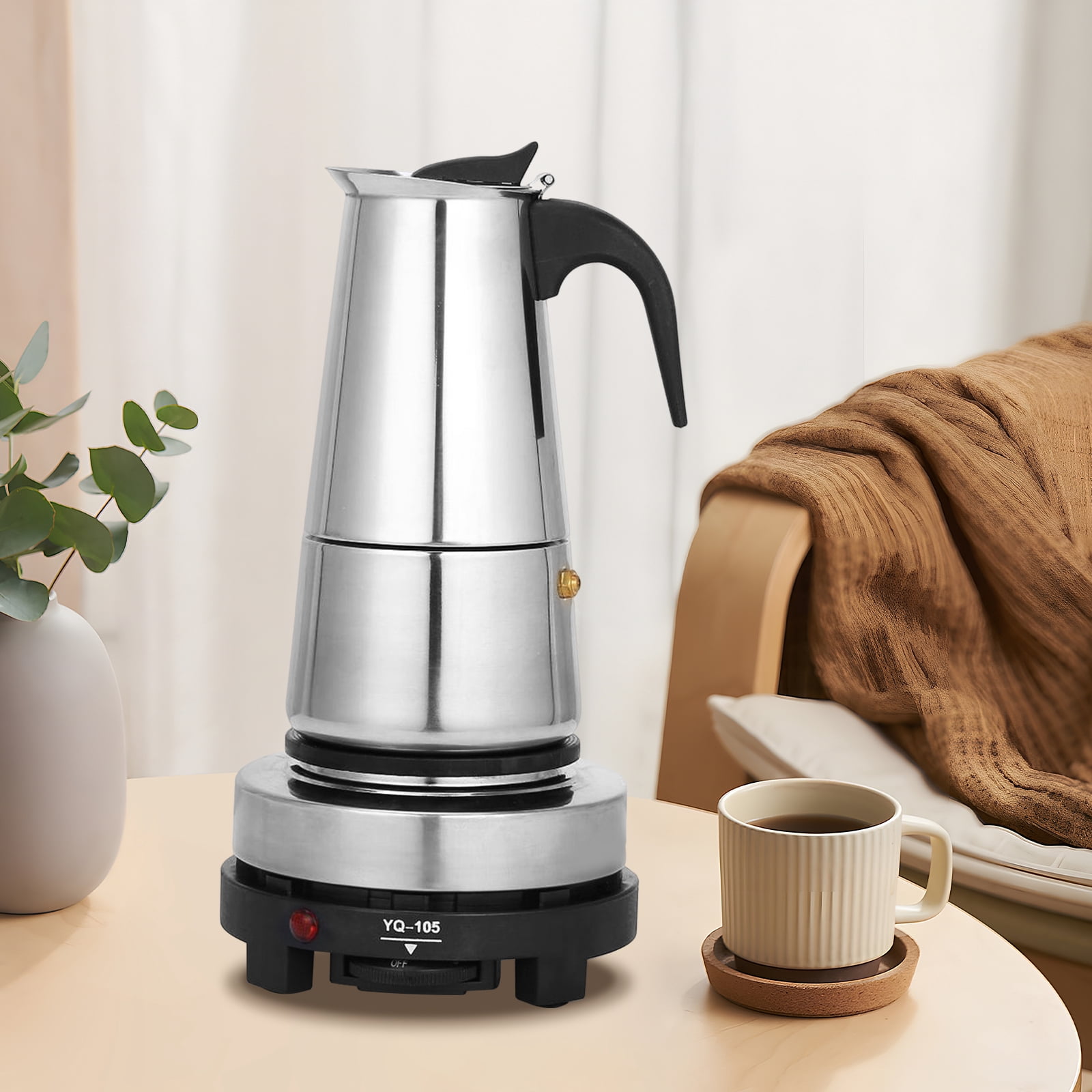 Stainless Steel Moka Pot Stovetop Espresso Maker Cafetera Electric Coffee Stove 450ml 9 Cup