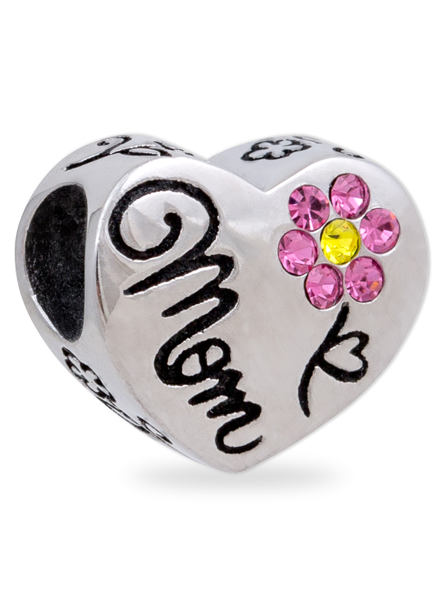 Stainless Steel Mom Crystal Heart Charm - image 1 of 2
