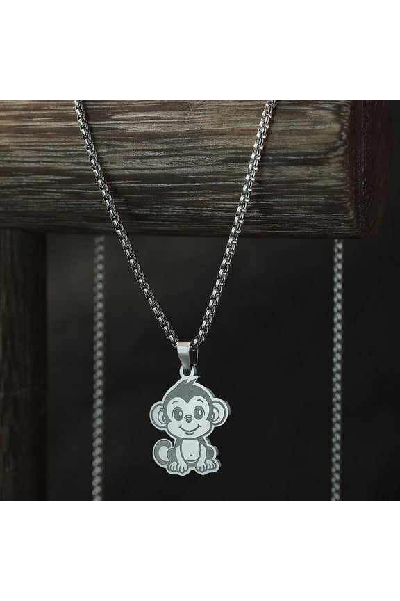 Stainless Steel Monkey Pendant Cute Cartoon Necklace Birthday Party Accessory Gift for Men and Women