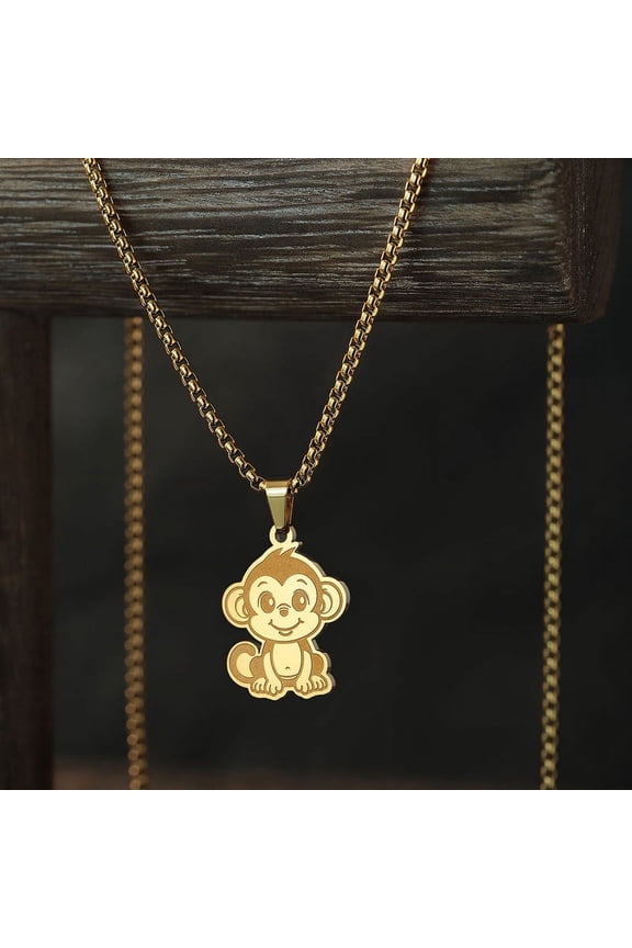 Stainless Steel Monkey Pendant Cute Cartoon Necklace Birthday Party Accessory Gift for Men and Women