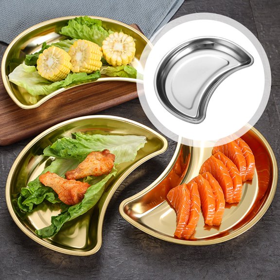 ifundom Stainless Steel Moon Plate Silver Creative Food Storage Tray for Home
