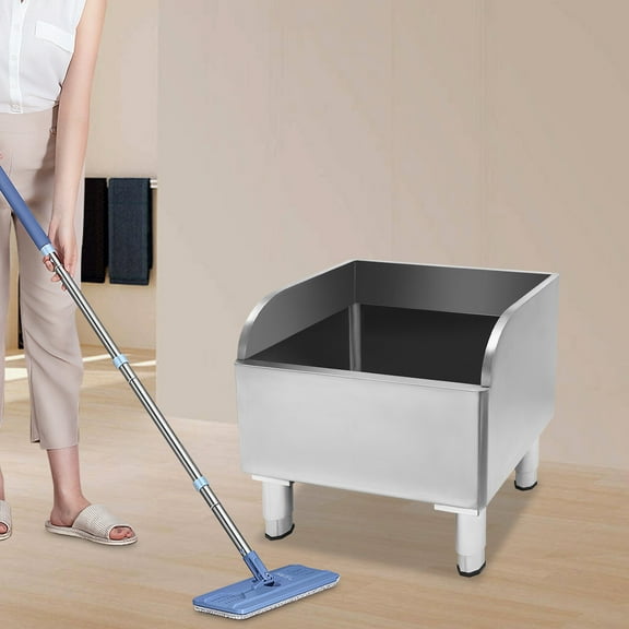 Stainless Steel Mop Sink, 23.6" Commercial Utility Sink for Laundry Room & Garage with Splash Guard, Fast Drain & 220LB Capacity, Floor-Mounted Janitorial Sink for Residential & Commercial Use