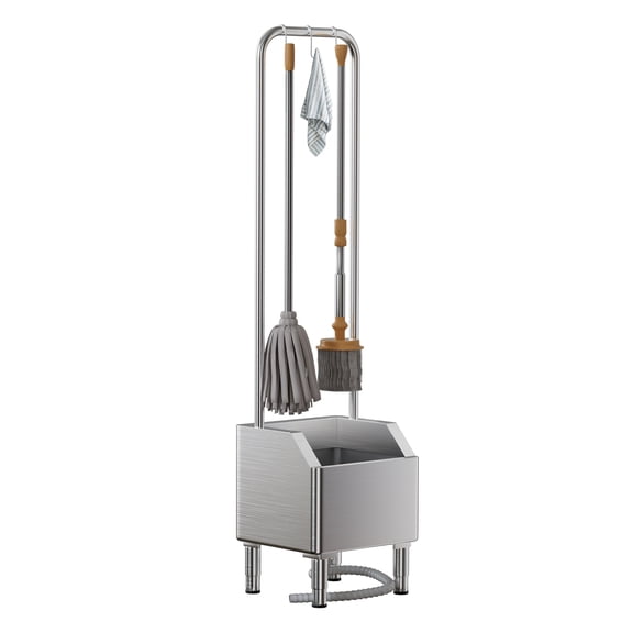 Stainless Steel Mop Sink with Extended Elevated Rack for Laundry Room, Kitchen, Restaurant, Garage, Overflow-Proof Reservoir, 15 Tilted Edge, 5 Hooks, 150kg Capacity
