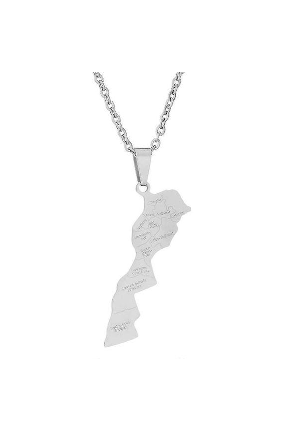 Stainless Steel Morocco Map Pendant Necklace Women Men Fashion Jewelry Gift