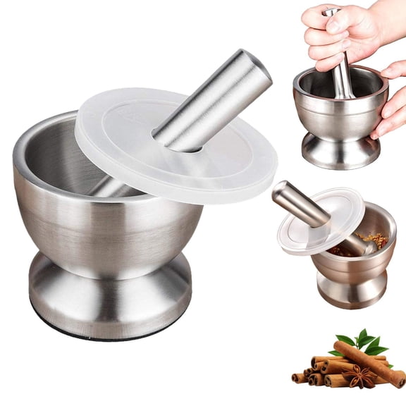 Stainless Steel Mortar and Pestle Set, 12×10cm Spice Grinder, Garlic and Herb Crusher, Handheld Non-Slip Pestle for Kitchen, White Elephant Gifts for Adults