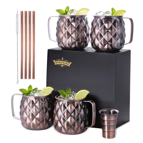Stainless Steel Moscow Mule Mugs Set of 4, 17oz Red Bronze Copper Plated Drinkware