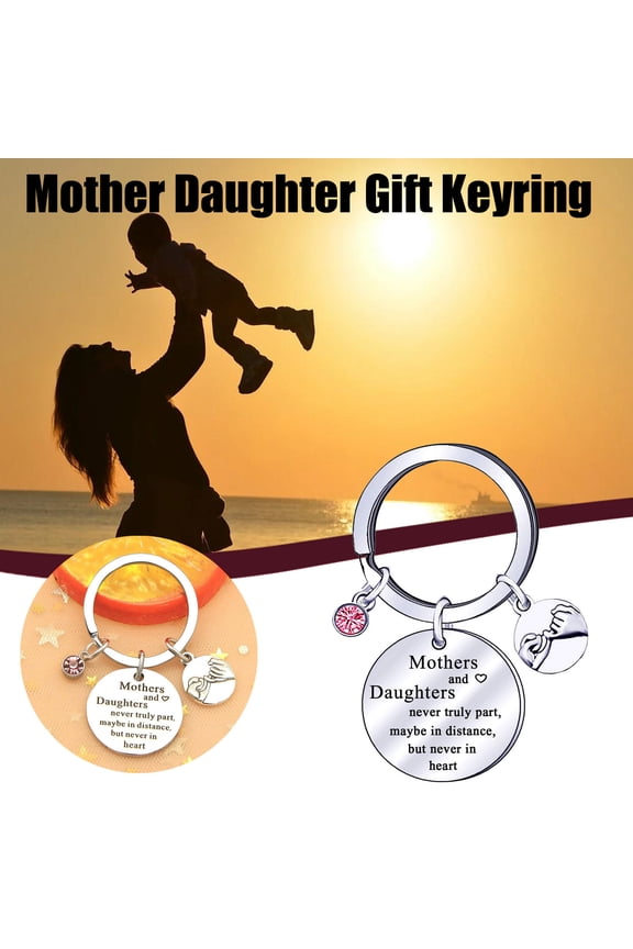 Stainless Steel Mother Daughter Heart Keychain Gift, Engraved "Mothers and Daughters Never Truly Part" Sentiment, Anti-Tarnish Silver Color, One Size Meaningful Keepsake, By VINOIC