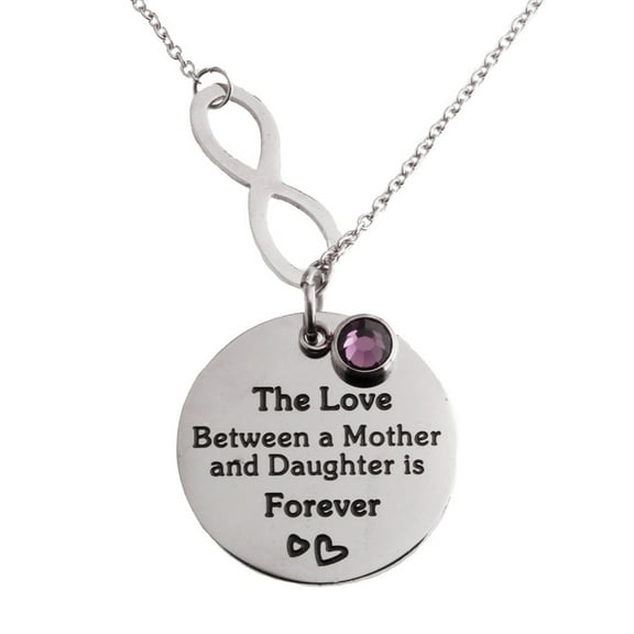 Stainless Steel Mother and Daughter Infinity Love Pendant With Purple Charm Necklac