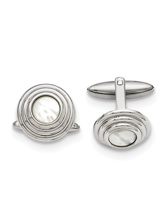 Stainless Steel Mother of Pearl Polished Cuff Links