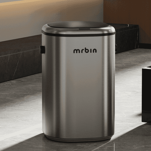 Stainless Steel Motion Sensor Tall Bathroom Trash Can with Lid, 5 Gallon Automatic Kitchen Garbage Pail, Electric Covered Silver Metal Waste Basket for Bedroom, Rv, Restroom, Eclipse Grey