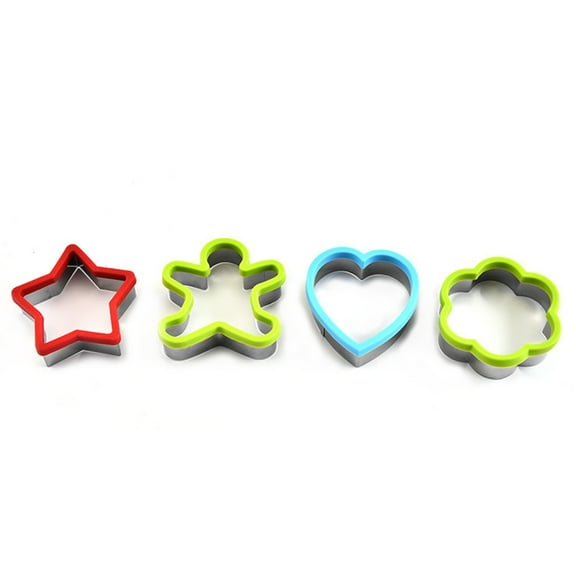 Stainless Steel Moulds Set for Kids and Home Baking – 4 Piece Cookie Cutters with Hand Guard and Fruit Sandwich Cutter for Easy Shape Creation