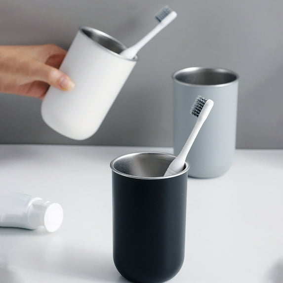 Stainless Steel Mouthwash Cup | 350ml Reusable Drinking Tumbler | Lightweight Plastic & 304 Stainless | Stackable | Easy Clean | Home Bathroom Kitchen Travel | White or Gray | 4.72x2.75in