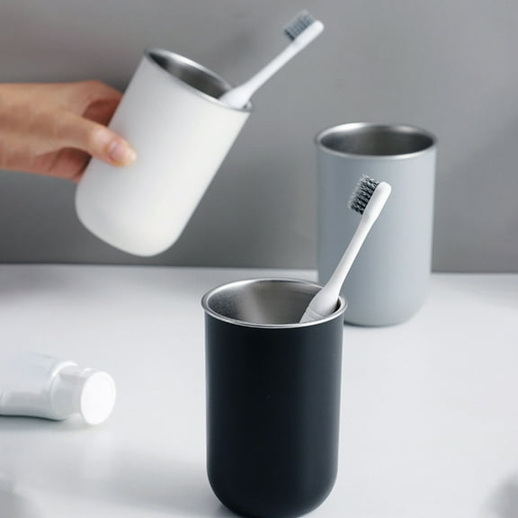 Stainless Steel Mouthwash Cup | 350ml Reusable Drinking Tumbler | Lightweight Plastic & 304 Stainless | Stackable | Easy Clean | Home Bathroom Kitchen Travel | White or Gray | 4.72x2.75in