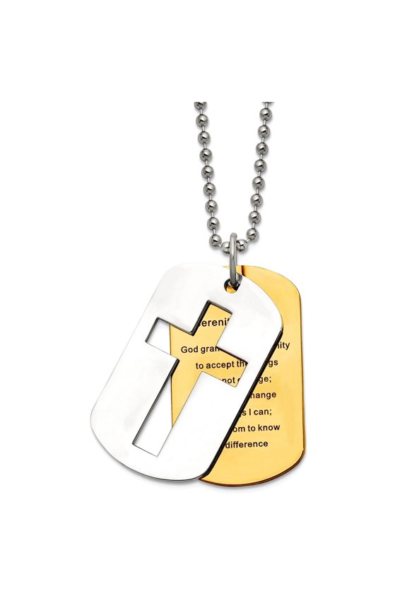 Stainless Steel Moveable Fancy Lobster Closure Polished Yellow Ip Plated Serenity Prayer Necklace 22 Inch 25.04mm Wide P