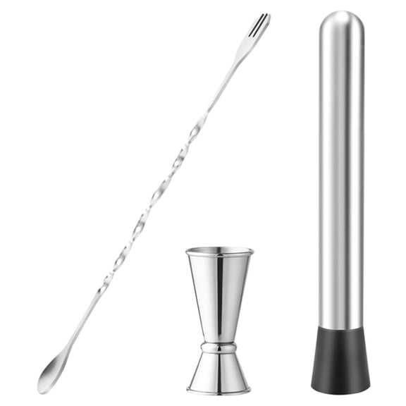 Stainless Steel Muddler for Cocktails,Mixing Spoon and Measuring Jigger,Professional Bar Tools,8-Inch Bar Muddler