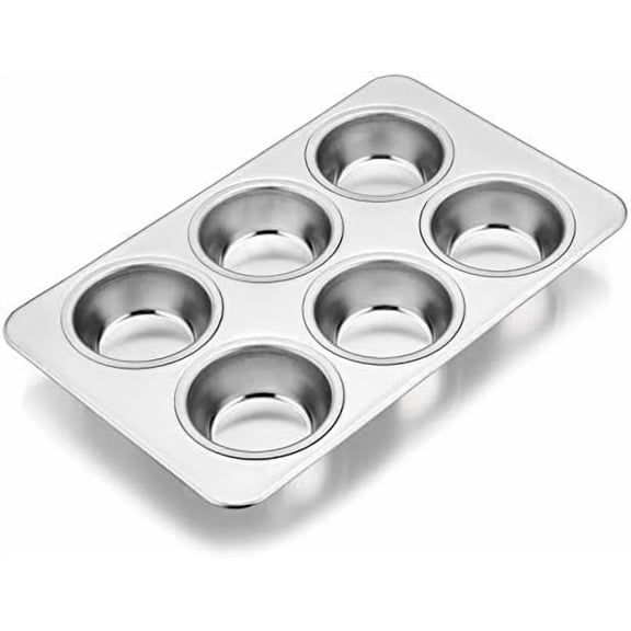 Stainless Steel Muffin Pan, 6-Cup Cupcake Pan Tin for Baking, Metal Muffin Pan Tray Mold, Non-toxic & Healthy, Oven & Dishwasher Safe, Regular Size - 11.44 x 7.12 x 1.25 Inch