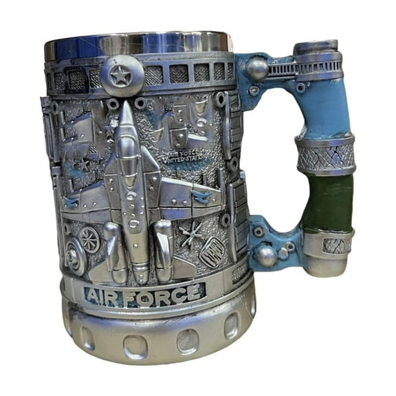 Stainless Steel Mug, Air Force Army Themed Blue Cup With 3D Embossed Aircraft Design, For Military Enthusiasts, Daily Use, Gifting