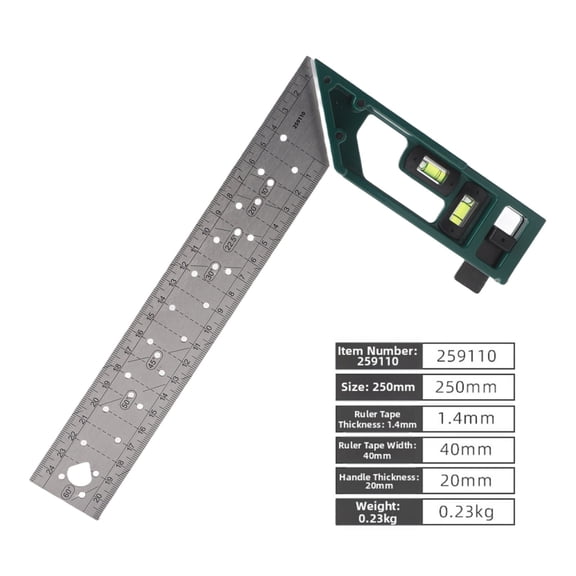 Stainless Steel Multi-Angle Right Angle Square with Level Bubble, Precision Framing Square Tool for Carpentry and Construction, Clear Engraved Scale Ruler(A)