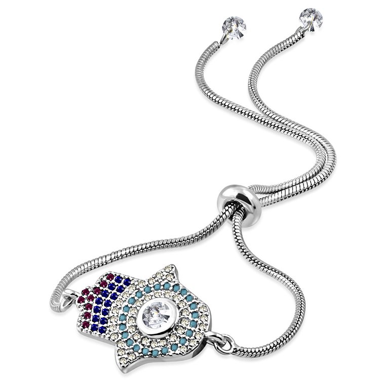 Stainless Steel Multi-Color CZ Hamsa Adjustable Snake Chain  display picture 2