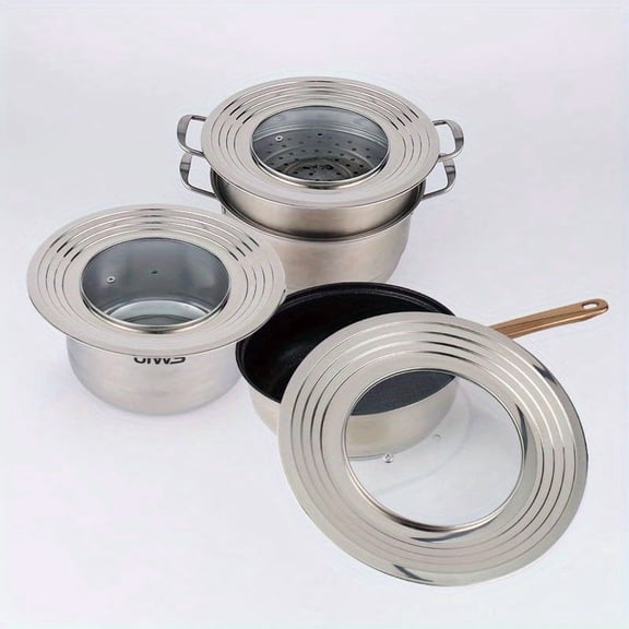 Stainless Steel Multi-Edge Glass Lid for Home Restaurant, Multi-Edge Round Tempered Glass Lid Suitable for Multiple Sizes of Pots And Pans