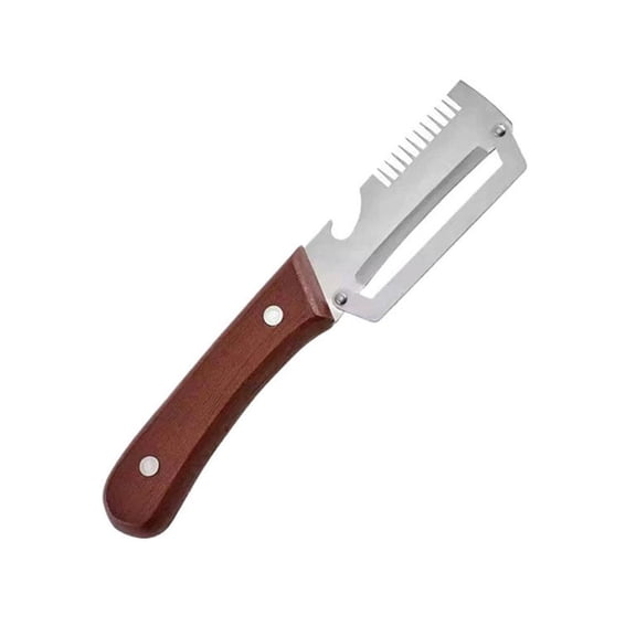 Stainless Steel Multi-Functional Kitchen Knife with Wooden Handle, Peeler and Bottle Opener for Efficient Slicing