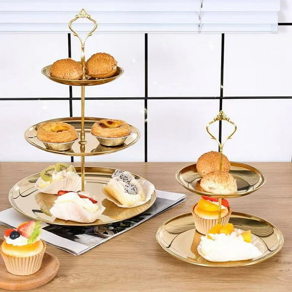 Stainless Steel Multi-Layer Tray Dessert Plate Fruit Plate Snack Plate Display Plate Cupcake Rack Gold