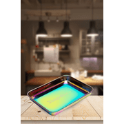 Blazy Susan Stainless Steel Rolling Tray, Portable 7  x 9.25 , Rainbow Finish