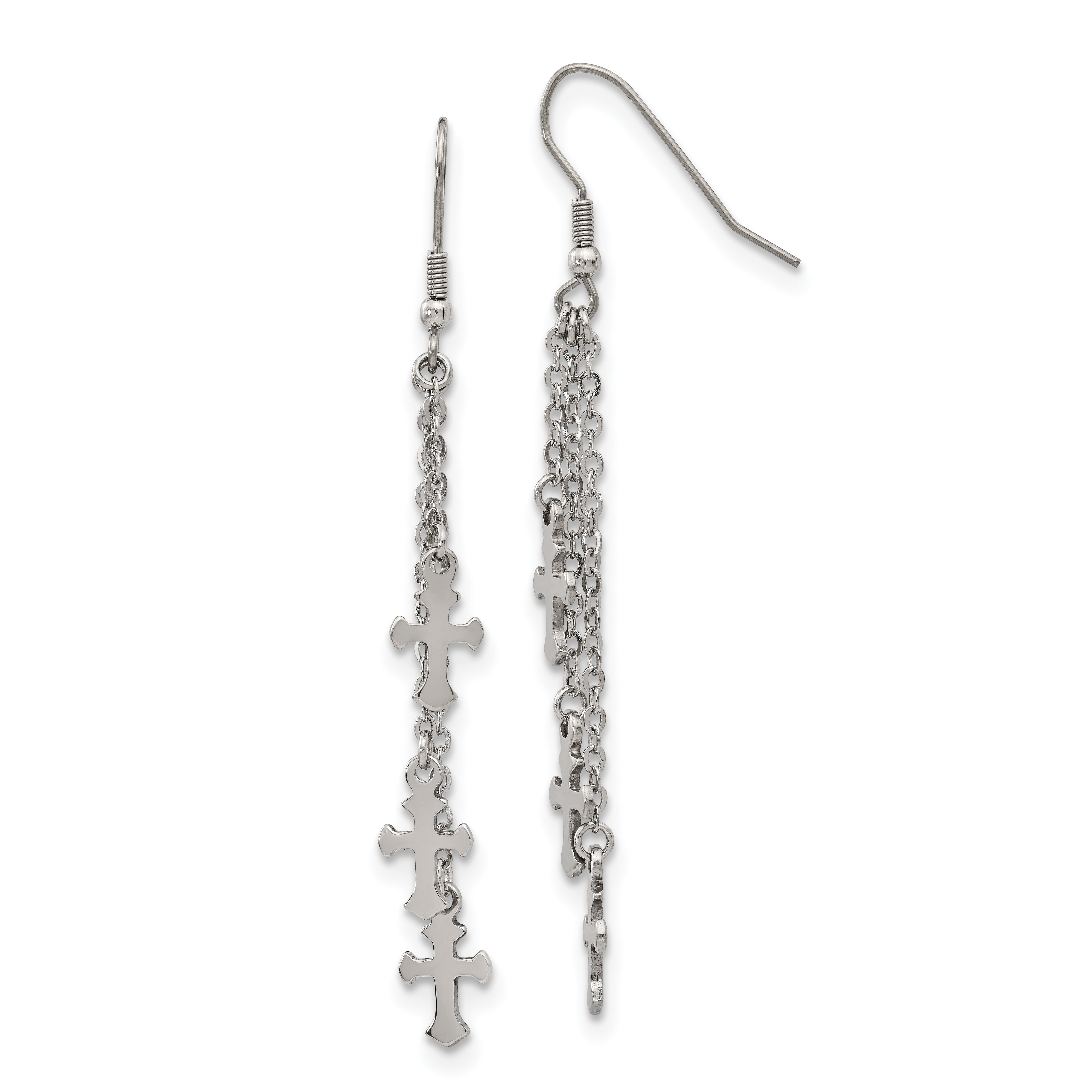 Stainless Steel Multi Strand Cross Dangle Shepherds Hook Earrings
