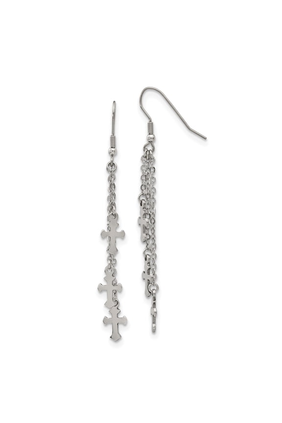 Stainless Steel Multi Strand Cross Dangle Shepherds Hook Earrings