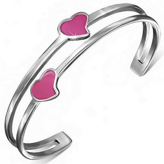 Stainless Steel Multicolor Enamel Love Heart Open End Bangle Bracelet