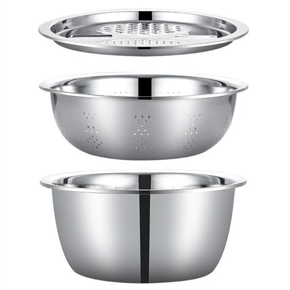 Stainless Steel Multifunctional Basin, With Grater, Drain Holes, Stackable, for Kitchen,Washing,Shredding
