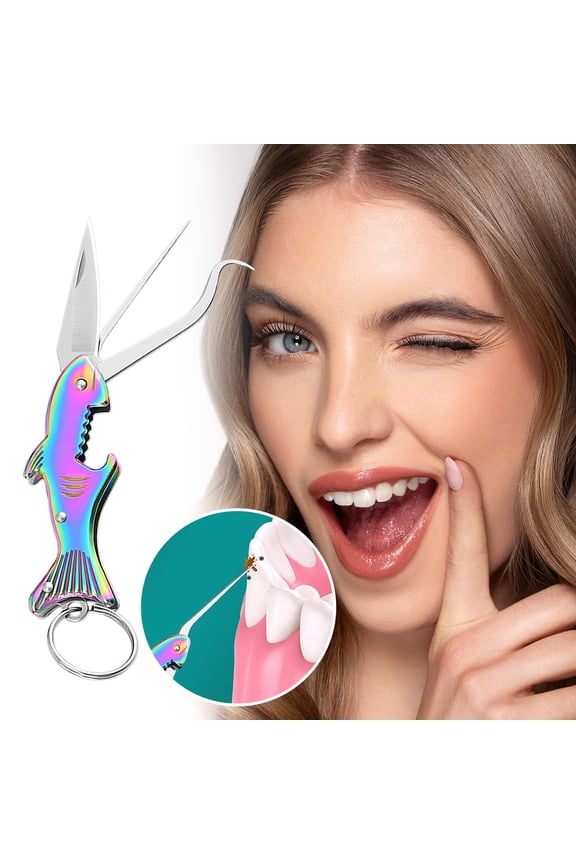 Stainless Steel Multifunctional Keychain Toothpick Knife | Foldable Portable Pick Teeth Tool | Bottle Opener, Hook, Crochet, Reusable Metal | Camping Travel Accessory