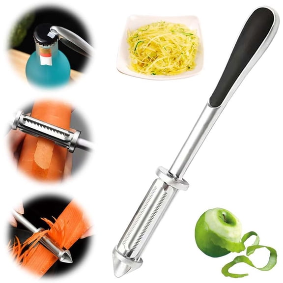 Stainless Steel Multifunctional Vegetable Peeler, 5 In 1 Kitchen Tool, Fruit and Vegetable Slicer, Ice Shaver, Non Slip Handle, Easy Peeling for Apples Carrots Cucumbers Potatoes black