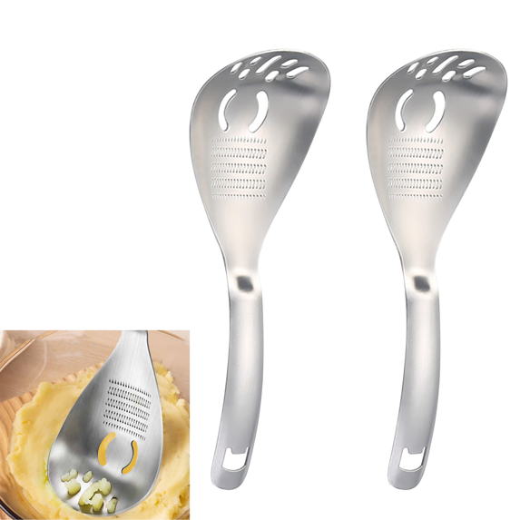 Stainless Steel Multipurpose Kitchen Spoon, 2pcs, Ginger Puree Grinder Grinding Spoon, 9.3X3.1IN