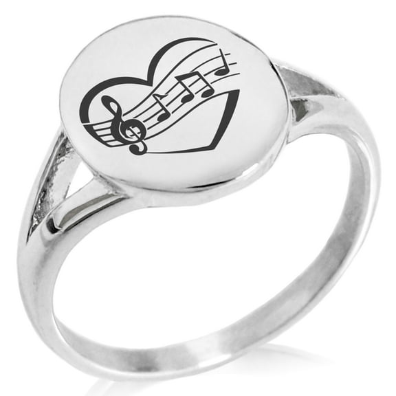 Tioneer Stainless Steel Musical Love Note Heart Minimalist Oval Top Polished Statement Ring