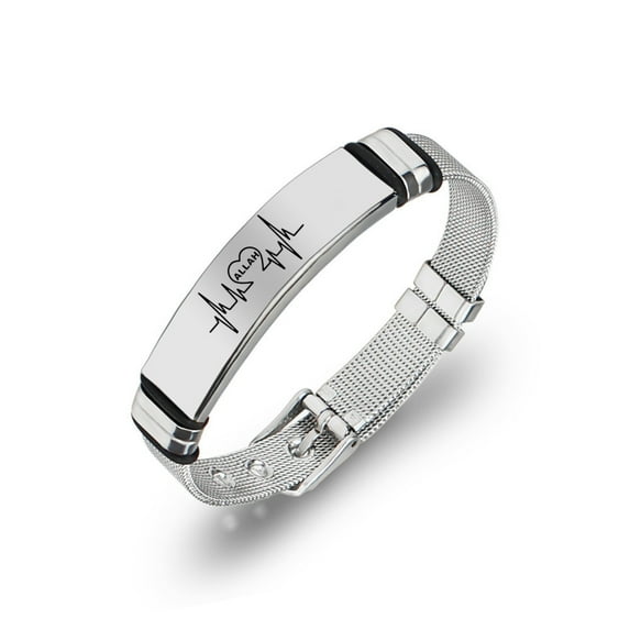Stainless Steel Muslim Islamic Religion Allah Heartbeat Statement Mesh Bracelet Islam God Quran Cuff Bangle for Men Women Arab Amulet Gift, Silver