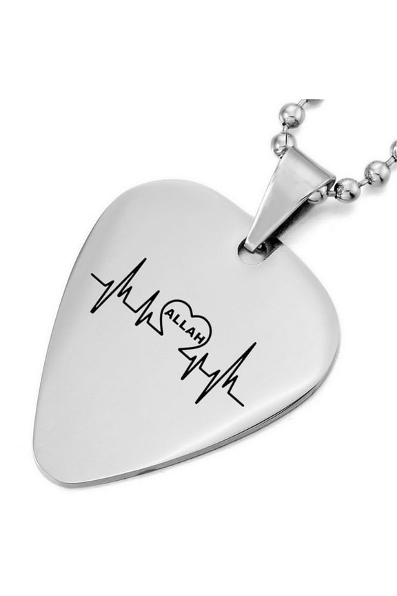 Stainless Steel Muslim Religious Jewelry for Arab Islamic Allah with Heartbeat Faith Symbol Necklace Islam God Protection Pendant Ball Chain Middle Eastern Amulet Gifts for Men Women Teens