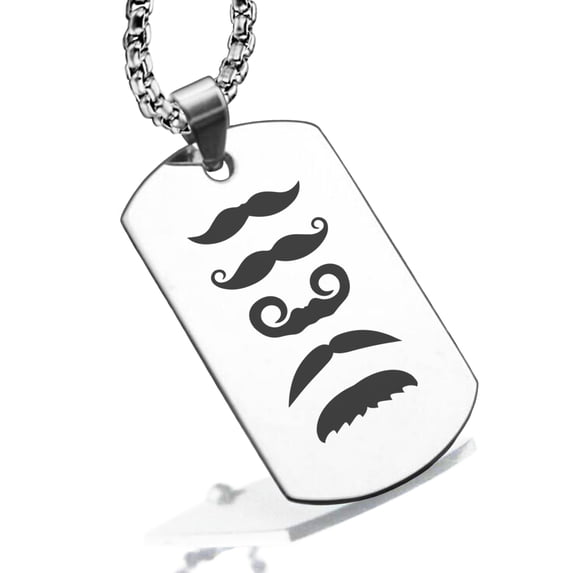 Stainless Steel Mustache Dad Dog Tag Pendant Necklace