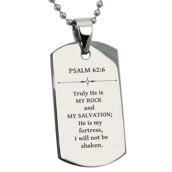 Tioneer Stainless Steel My Rock and My Salvation Psalm 62:6 Dog Tag Pendant Necklace