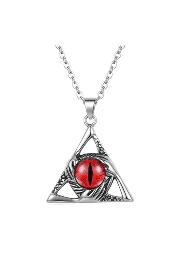 Stainless Steel Mystic Eye Triangle Pendant Necklace Fantasy Inspired Charm Jewelry with 18 Inch Cable Chain Silver Tone Geometric Statement Design Durable Fashion Accessory 30x27mm
