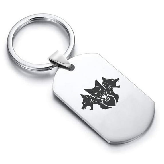 Stainless Steel Mythical Cerberus Head Dog Tag Keychain Circle Ring