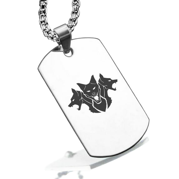 Stainless Steel Mythical Cerberus Head Dog Tag Pendant Necklace